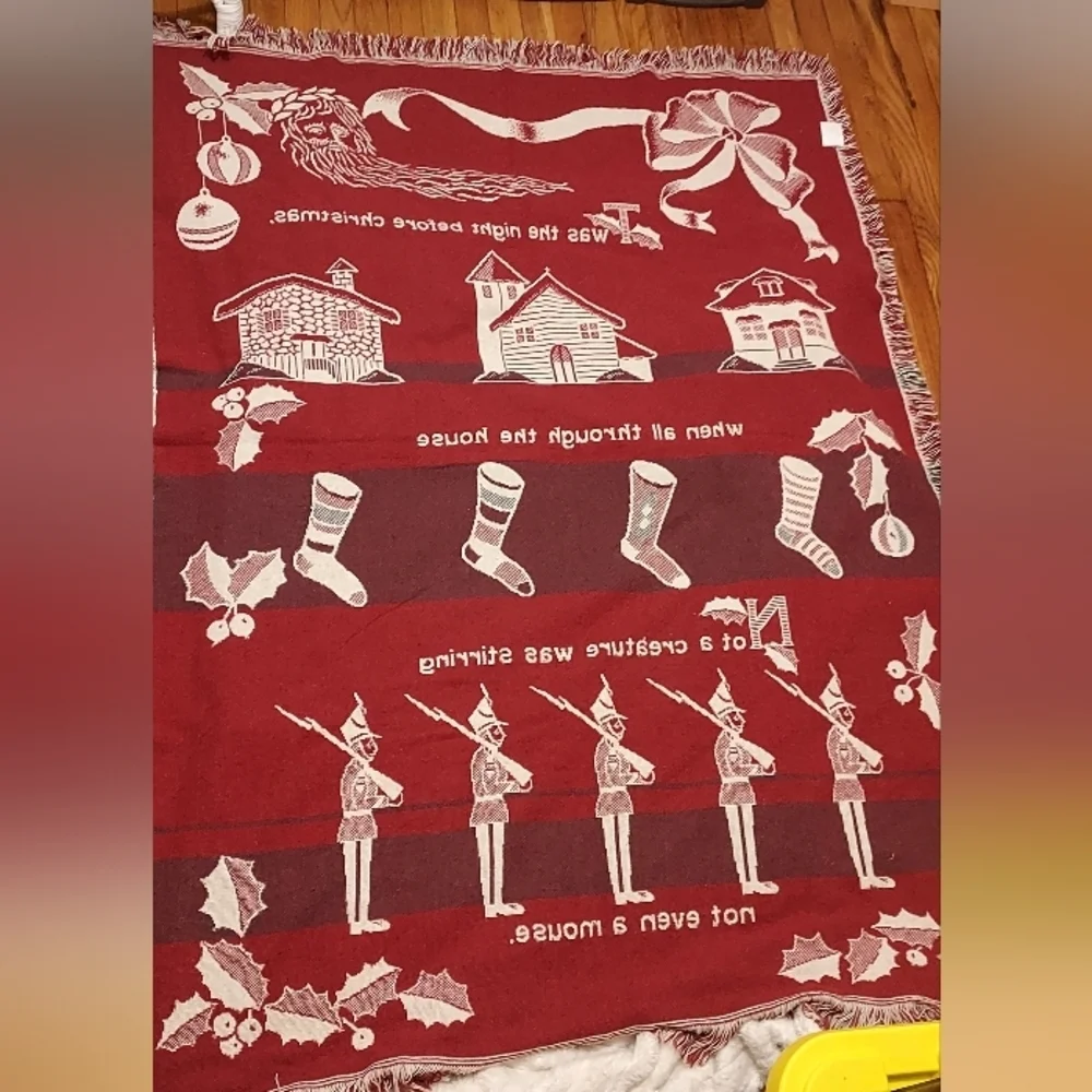 Vintage Woven Cotton Christmas Throw Blanket